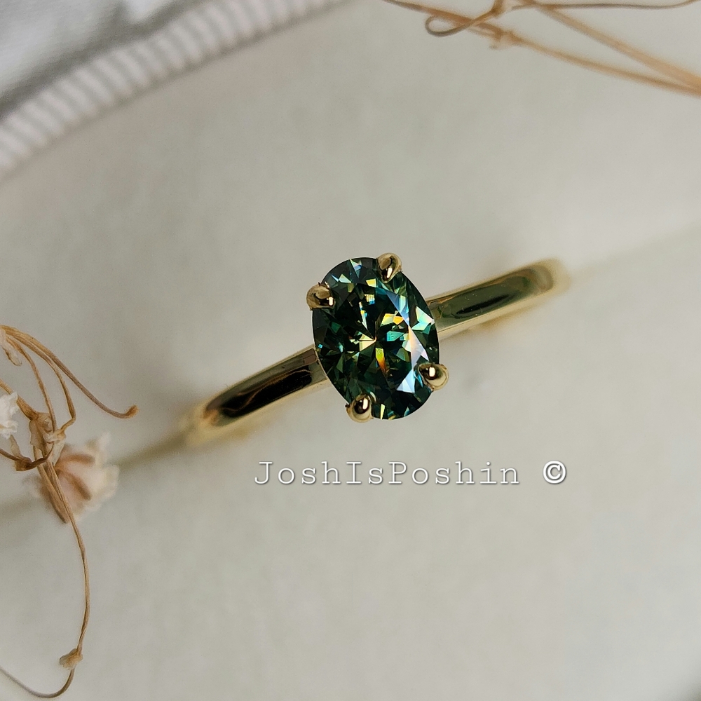 1CTW Green Moissanite Solitaire Ring In Sterling Silver